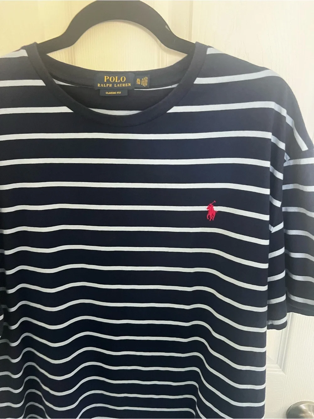 Polo by Ralph Lauren Navy & White Striped Short-Sleeve Tee with Red Pony